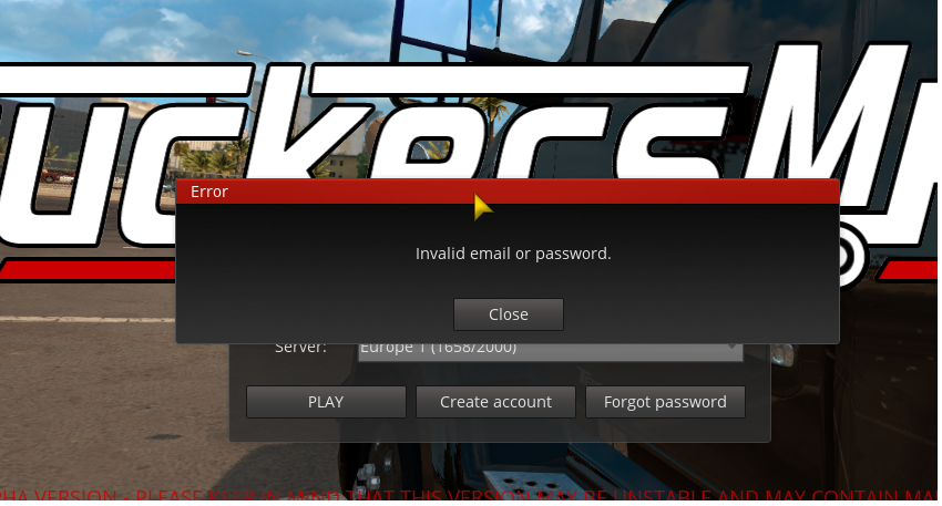 Failed invalid password