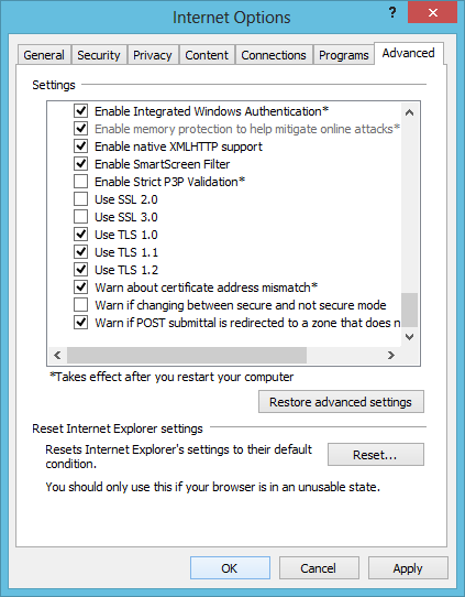 Как отключить tls. Галочку на tls 1. internet options. tls 1.0. как включить tls 1.2 windows 7.